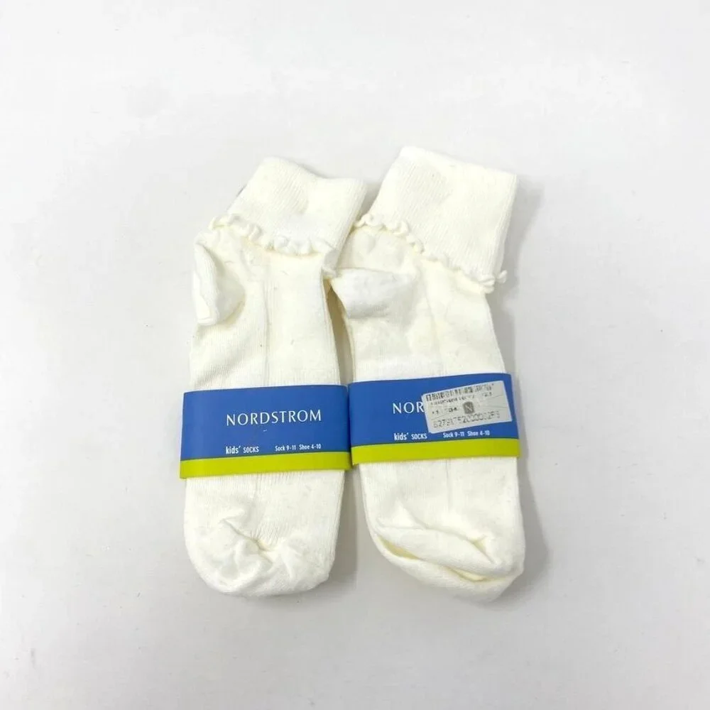 Vintage 2 Pack Nordstrom Lettuce Edge White Cuff Girls Dress Socks Size 9-11